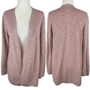 J. Jill Womens Open Front Cardigan Sz SP Pink Knit Cotton Linen‎ Coastal Beachy